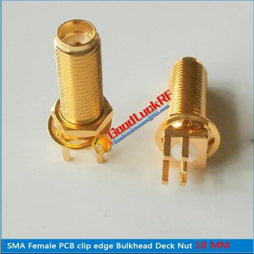 10X RF Connector Socket SMA Female Askew jack Center Solder PCB Bulkhead Nut clip edge mount Lengthen 18mm Coaxial RF Adapters