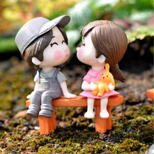 2Pcs/set Mini Stool Couples Fairy Garden Miniatures Decor Dollhouse Figures DIY Micro Landscape Dolls