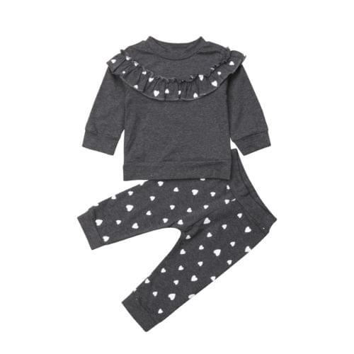 2pcs Kid Baby Girls Toddler Love Heart Ruffle T-shirt+leggings Pants Outfits Clothes Set 0-4 Years