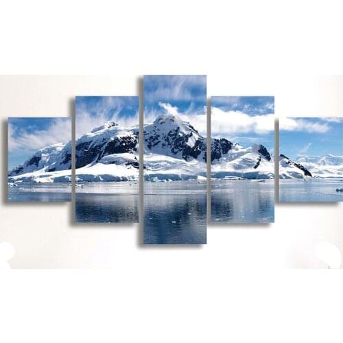 5 Panels Snow Mountain Landscape Painting Canvas Printing Modern Home Wall Decor Picture for Living Room framed/HX-056