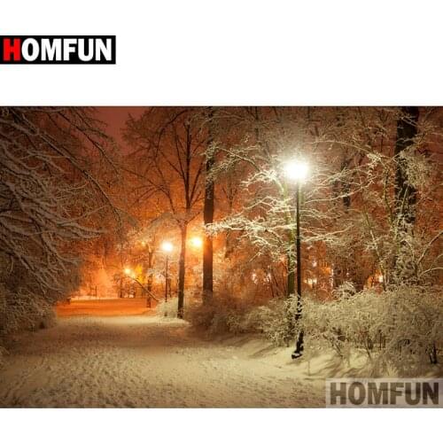 HOMFUN Full Square/Round Drill 5D DIY Diamond Painting "Snow road scenery" Embroidery Cross Stitch 3D Home Decor A26990
