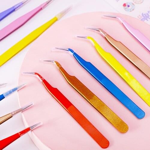 Candy-colored anti-static stainless steel hand account straight + curved tweezers repair process precision hand tools