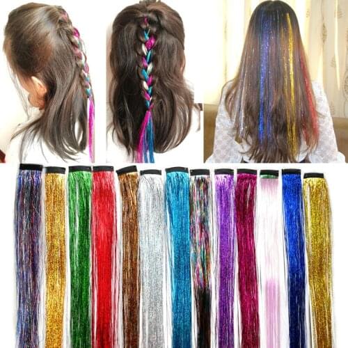 1PCS 45cm Hair Tinsel With BB Clip Sparkle Shiny Rainbow Dazzles Glitter Silk Hair Extensions Accessories For Women