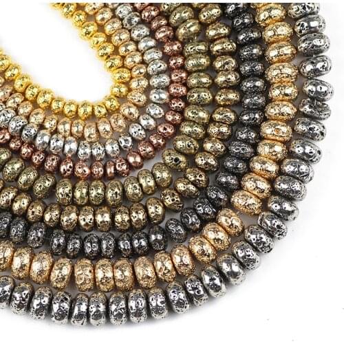 YHBZRET Black white Gold,Lava Hematite Natural volcanic Stone Flat Round Loose beads for Jewelry bracelets Making DIY 6/8/10MM