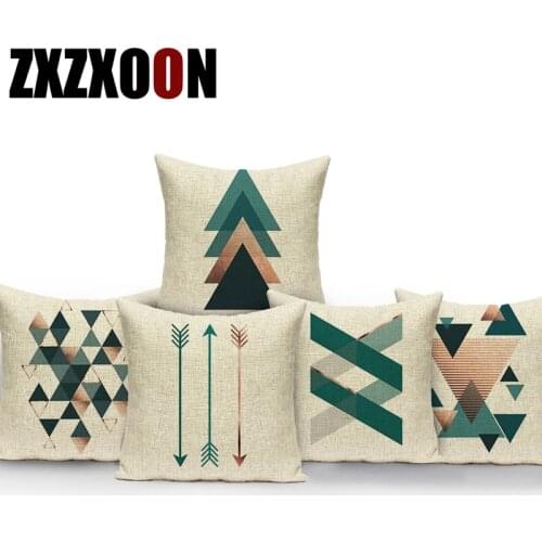 Decorative Throw Pillows Green Geometric Arrow Deer Animals Square Hill Polyester Cushion Cover for Sofa Car Home Decorations