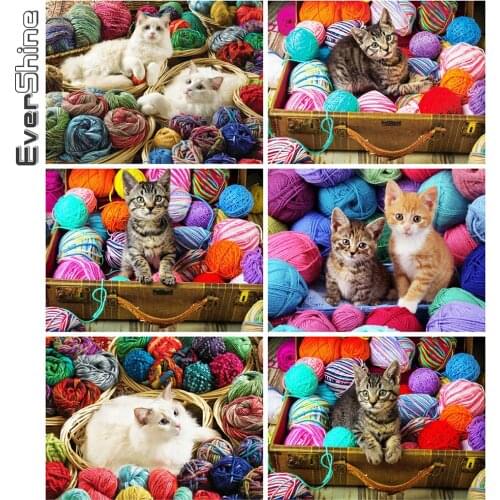 Evershine Diamond Mosaic Cat Crafts Diamond Embroidery Animal Full Square Round Art Painting Cross Stitch Kits Wall Decor
