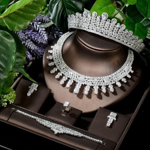 HIBRIDE Hot Sale Women Ladies Party Jewelry Sets Beauty Headband Bridal Tiara Crown Cubic Zircon Necklace Earring Set N-1635