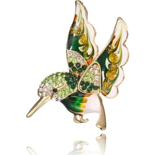 Exquisite fashion retro color rhinestone painting oil hummingbird brooch alloy cartoon animal brooch dress decoration