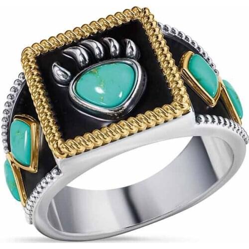 Cute Bear Paw Cat Claw Green Stone Ring Vintage Fashion Silver Color Punk Rings For Women Men Hip Hop Animal Footprint Jewelry