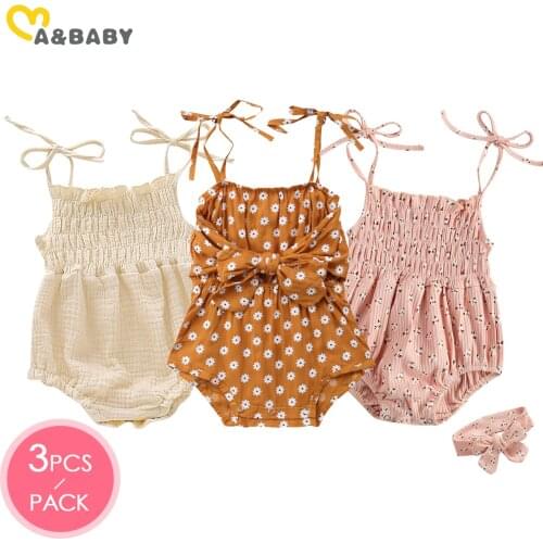 Ma&Baby 3pcs/pack Newborn Infant Baby Girls Rompers Flower Sleeveless Jumpsuit Cute Bow Playsuit Sunsuit 3 pieces 0-24M DD43