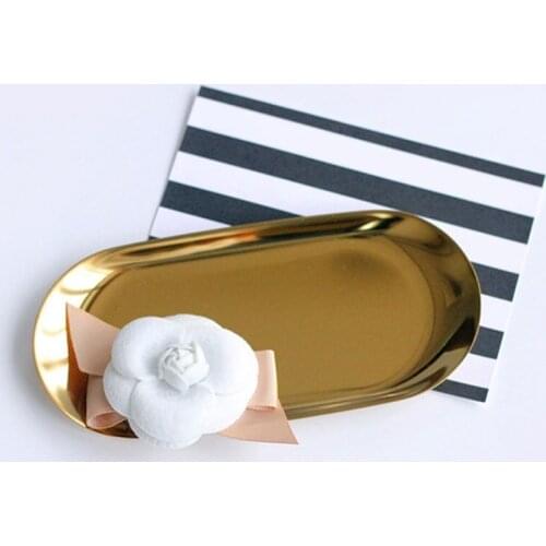 Metal Storage Tray Gold Oval Dotted Fruit Plate Small Items Jewelry Display Tray Mirror
