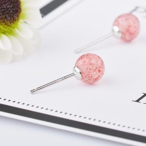 Fashion Silvery Stud Earrings With Natural Strawberry Crystal Minimalism Jewelry For Womens Wedding Statement Birthday Gift