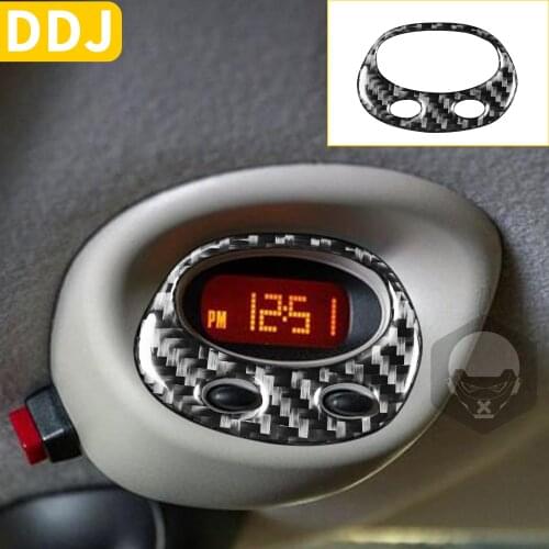 For Mini Cooper Hatch One R50 R53 2002 2003 2004 Carbon Fiber Sticker Car Over Head Display Digital Watch Frame Trim Black