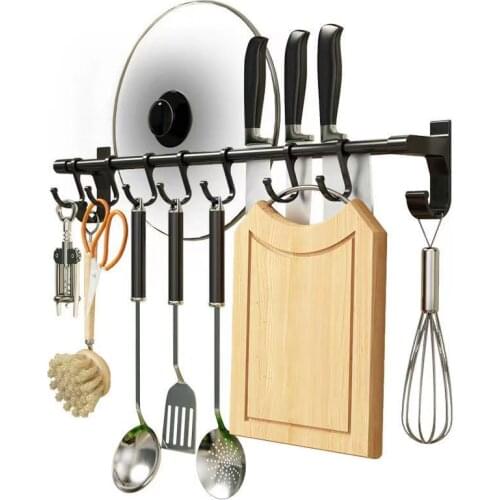 Kitchen Shelf Wall-mounted Space Aluminum Multi-function Hook Pot Lid Knife Holder Storage Rack Kitchen Accessories Organizer