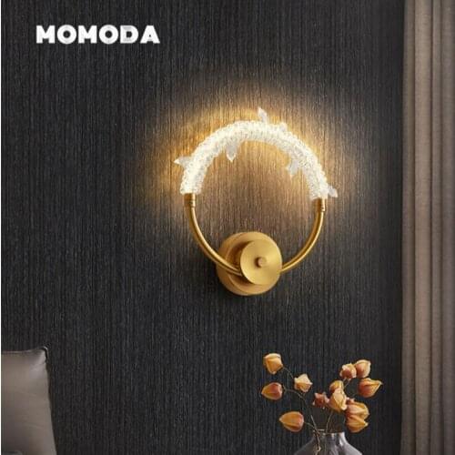 Nordic LED Wall Lamps Luxury Copper Crystal Ring Circle Wall Sconce Decor Bedroom Living Room Corridor Indoor Lighting Lustre