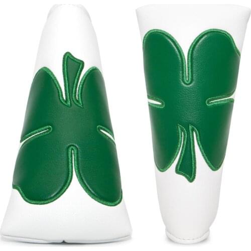 New White Lucky Four Leaf Clover Leather Golf Putter Cover Golf Blade Putter Headcovers Golf Club Head Cover Leather