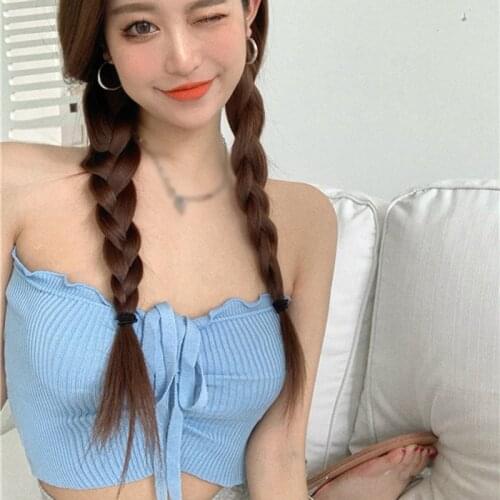 Sexy Summer Suspender Vest For Women Bra Off Shoulder Design Drawstring Open Navel Knitting Tanks