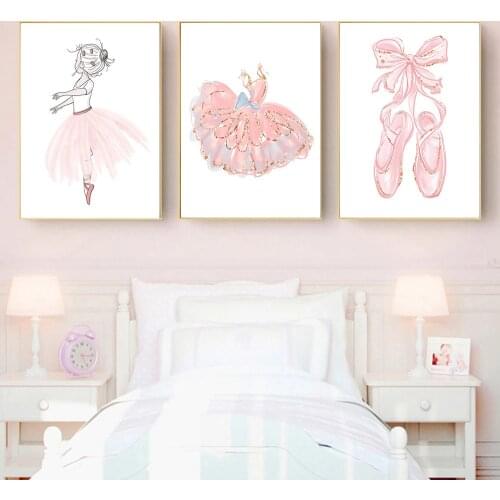 Pink Dress Shoes Poster Ballet Girl Canvas Print Dancing Wall Art Painting Nursery Prints Nordic Wall Pictures Baby Room Decor