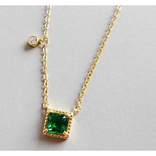 Ruifan Square Shape Emerald Cubic Zircon Statement Pendant Necklaces Gold Color 925 Silver Necklace for Women Gold Chain YNC085