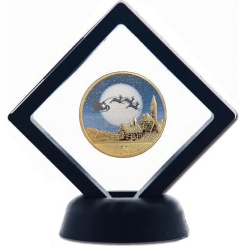 Merry Christmas Snowman Deer Gold Commemorative 1.57"*0.12" Coin Collectibles W/ Plastic Frame