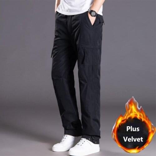 Large Size Men Outdoor Winter Fleece Thick Pants Thermal Waterproof Scratchproof Multi-pocket Trousers Climbing Tactical Pants