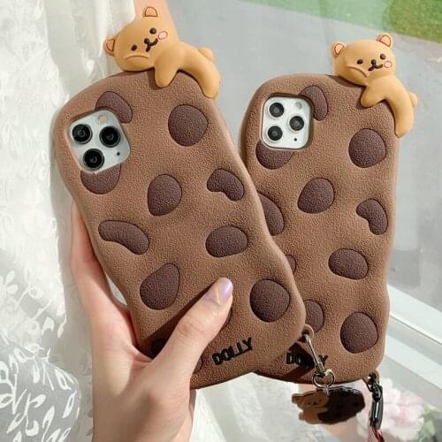 3D Cute Cartoon Chocolate Bear Phone Case for iPhone 11 Pro Max XR X XS Max 7 8 Soft TPU Silicone Lanyard Rope Cover Shell Capa