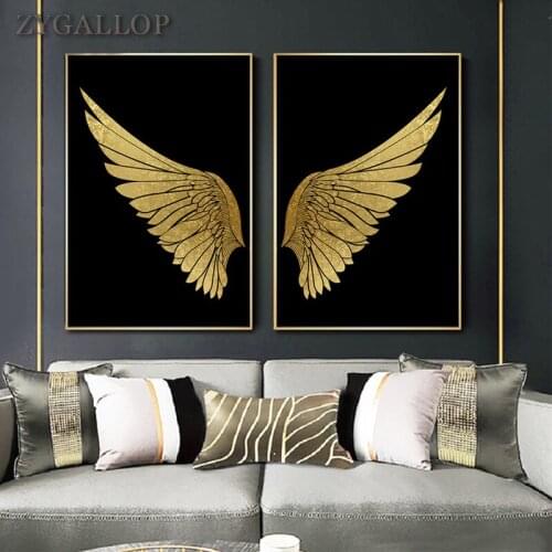 Modern Abstract Dream Wing Canvas Painting Golden Wings Wall Art Picture Posters and Prints for Living Room Interior Home Decor