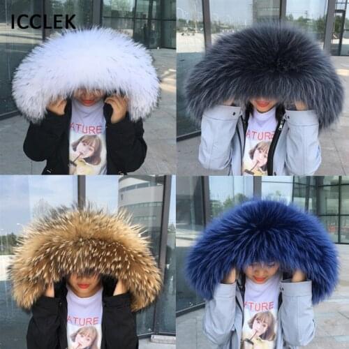Large Size Real Raccoon Fur Collar Women Winter Parka Hooded Jacket Coat Fur Collar Warm Luxury Fur Scarf