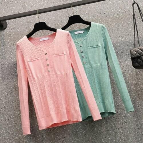 V-Neck Knitted Pink Green Plus Large Size Oversize Korean Style Fashion Pullovers For WomenS Ladies 2021 Clothes Sweater Tops