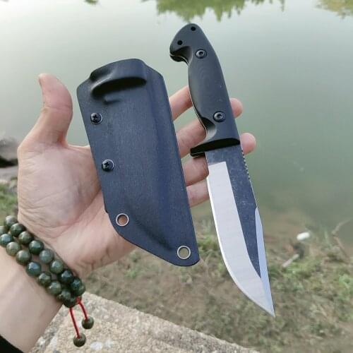 High quality D2 grade stainless steel fixed blade knife 7Cr17 Mov full blade hunting knife camping tool Secure-Ex sheath