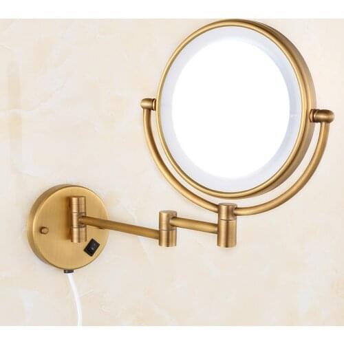 Bath Mirrors Brass Antique 8" Round Wall Mirrors of Bathroom Light LED Mirror Folding Cosmetic Vintage Mirror 2068F