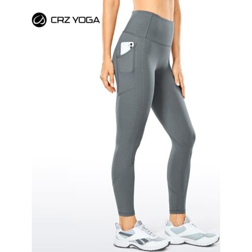 CRZ YOGA Womens Naked Feeling Workout Leggings - 23 Inches No Front Seam Yoga Pant with Pockets High Waisted