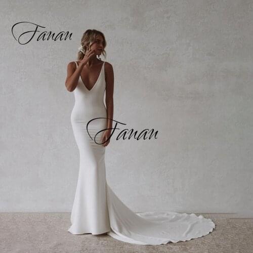 New Simple V-Neck Spaghetti Straps Wedding Dress Backless Mermaid Sleeveless Bridal Gown robe de soirée de mariage платье