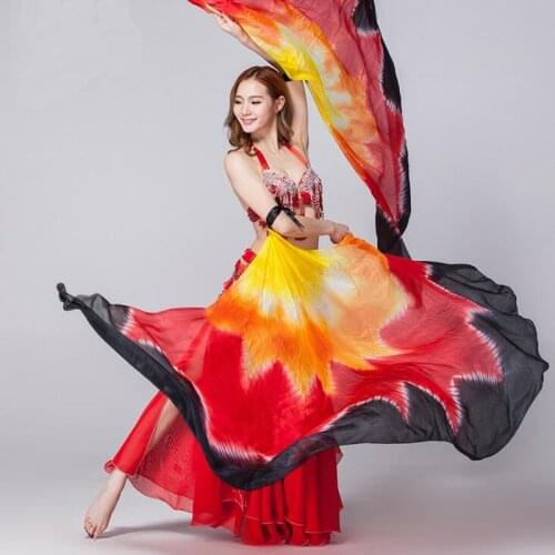 1 Pair(L+R) Stage Performance Props 100% rea Silk Veil Isis Wings Colorful half-circle belly dance veils Wings