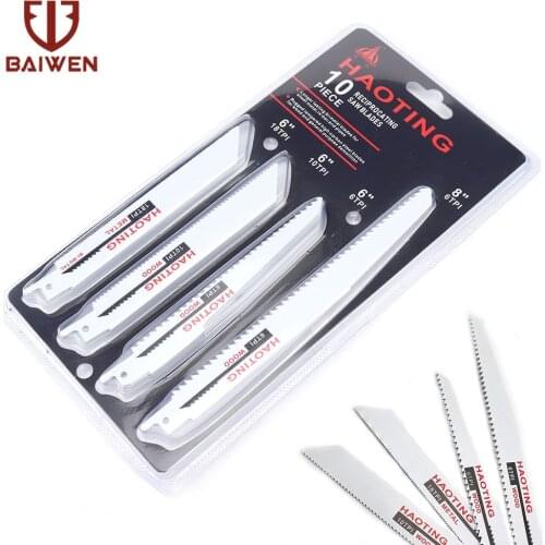 10pcs Reciprocating Saw Blades Saber Handsaw Durable BIM-Metal 150mm 200mm For Cutting Wood Metal PVC Tube Power Tool Accessorie
