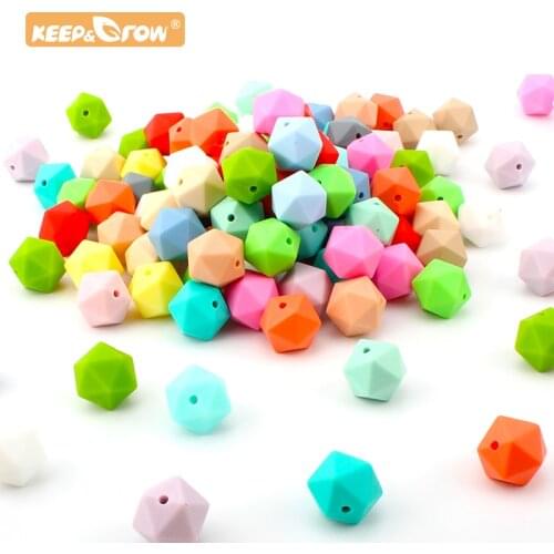 Baby Silicone 14MM Polygon Hexagon Chewing Beads 10pcs Teether Baby Teething Newborn Nursing Product For Pacifier Chain Making