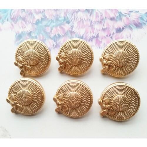 6pcs/lot One-Hole Bow-Knot Cap Hat Shape Buttons Sewing-On Golden Metal Button For Clothes Bag Fashion Craft DIY Decoration27MM