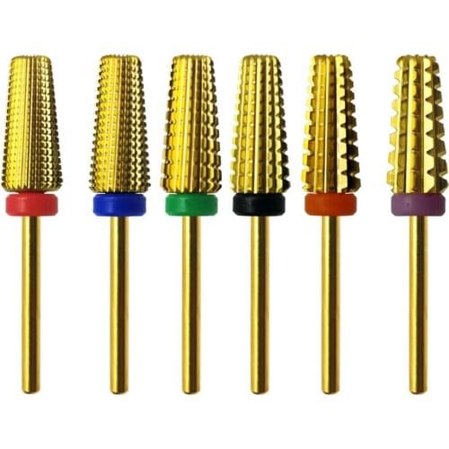 6 Types Gold Color Carbide Nail Drill Bits Tapered Nail Bit Milling Cutter For Manicure Nails Art Accessories
