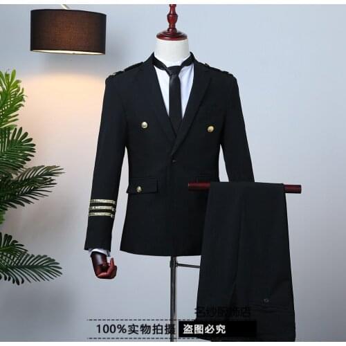 Freeship mens air force/captain uniform jacket and pants/stage performance/studio suit/asia size