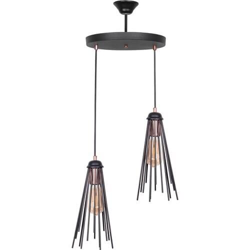 Bi Dolu Avize Zırh 2'li Sarkıt Siyah Bakır Avize