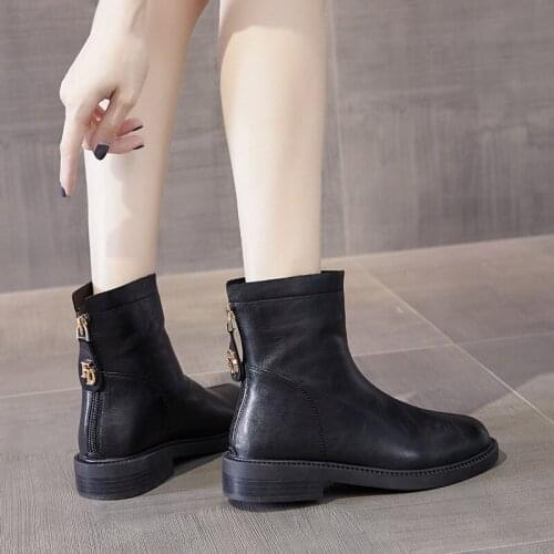 Medium calfskin womens boots 2020 autumn and winter womens platform boots fashion ladies shoes
