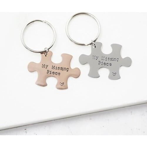 HUHUI Custom Name Keychain With Puzzle Pendant Personalized Letter Stainless Steel Family Jewelry For Mom Dad Anniversary Gift