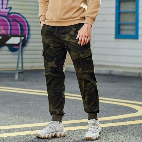 Dihope Autumn New Mens Pants Camouflage Joggers Sweatpants Multi-pocket Male Trousers Elastics High Waist Solid Casual Pant