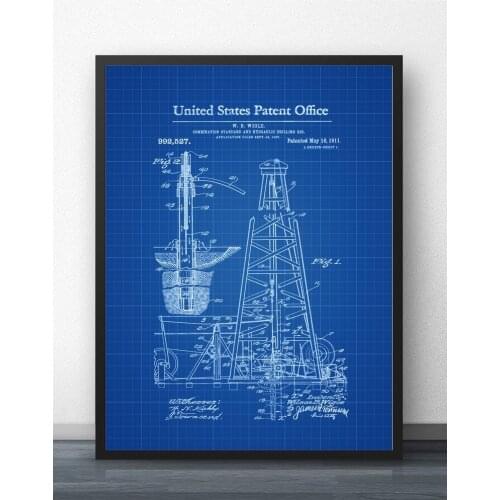 Drilling Rig Patent 1911 Blueprint Wall Art Paint Wall Decor Canvas Prints Canvas Art Poster Oil Paintings No Frame