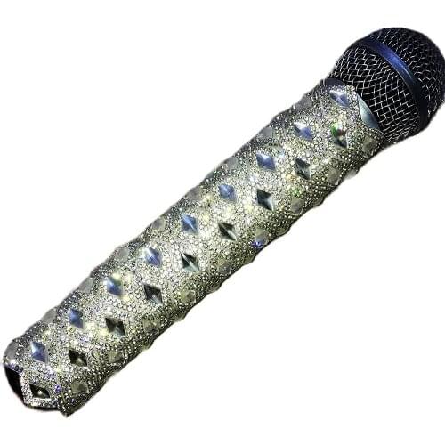 Sparkling Diamond Rhinestones Microphone Case Personality Performance Accessories Flashing Bar Dance Stage Show For Singers