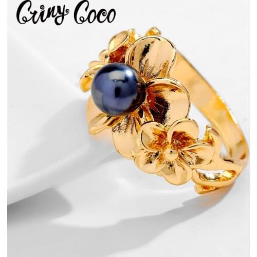 Cring Coco Plumeria Flower Rings Fashion Gold Plated Ring New Design Mujer Wedding Jewelry Accessories for Women Party Gift 2020