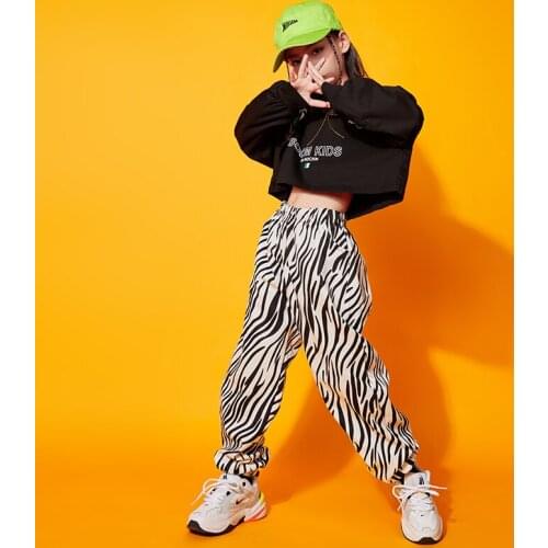 Kids Hip Hop dance Clothing Crop Tops Zebra Print Sweatshirt Street wear Jogger Pants Girls Jazz Dancing Costume wear Clothes