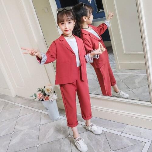 Girls Suits Coat + Pants Sets Kids 2021 Cute Spring Autumn Cotton Long Sleeve High Quality Teenagers Sport Tracksuits Outfits