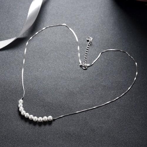 Hermosa Elegant 4x4mm White Pearl Choker Silver Color Chain Necklace For Women SVN083 40cm Unique Grace Jewelry