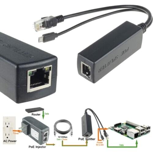 Ethernet 48V to 5V 2A Micro USB Adapter 10W Micro USB Active PoE Splitter Power Over
